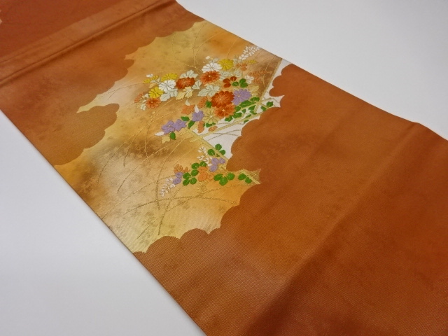 JAPANESE KIMONO / VINTAGE NAGOYA OBI / WOVEN AUTUMN FLOWERS